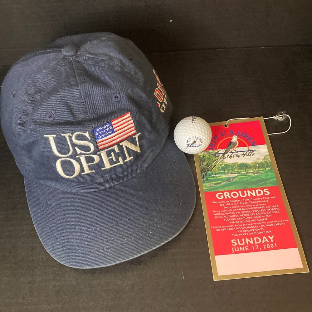 Southern Hills 101st US Open Cap, Ball, and Used Ground Ticket, 2001